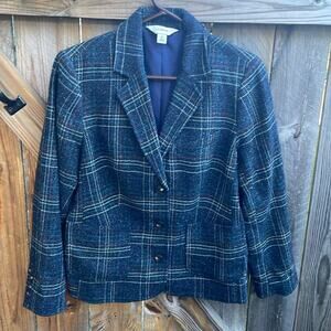 LL Bean Plaid Boxy Jacket Wool Blend Petite Medium